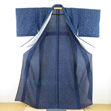 Load image into Gallery viewer, Summer kimono single garlic pure silk silk summer bamboo with a sparrow pattern dark blue x light blue wide collar tailored 156cm