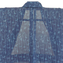 Load image into Gallery viewer, Summer kimono single garlic pure silk silk summer bamboo with a sparrow pattern dark blue x light blue wide collar tailored 156cm