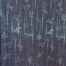 Load image into Gallery viewer, Summer kimono single garlic pure silk silk summer bamboo with a sparrow pattern dark blue x light blue wide collar tailored 156cm