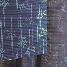 Load image into Gallery viewer, Summer kimono single garlic pure silk silk summer bamboo with a sparrow pattern dark blue x light blue wide collar tailored 156cm