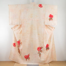 Load image into Gallery viewer, Attached single clothing crest Thin oven without crest x orange red floral pattern wide collar pure silk tailoring kimono 157cm