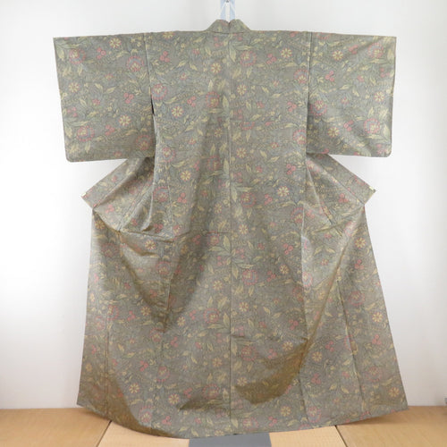 Tsumugi Kimono Kimono Gre beige Mix Color x multicolor flower pattern Bee collar silk silk casual height 161cm