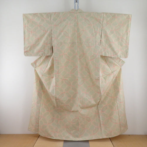 Tsumugi Kimono Sandy Sand Color x Red Color Congratulations Pure Collar Silk Casual Casual Studio 158cm