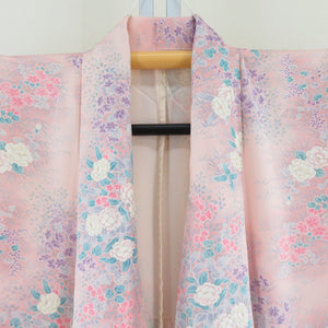 Komon Single Bools Flower Pattern Pink x Purple X White Bottled Collar Pure Silk Casual Stateau 160cm