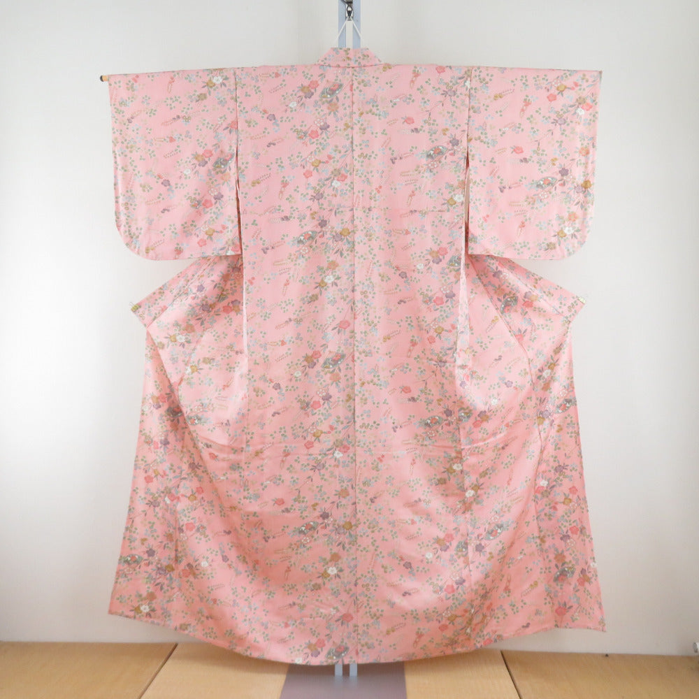 Komon Komon Konjin flower on a fan pattern Salmon pink x multicolor bee collar silk silk casual height 153cm