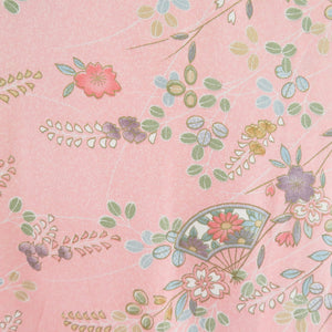 Komon Komon Konjin flower on a fan pattern Salmon pink x multicolor bee collar silk silk casual height 153cm