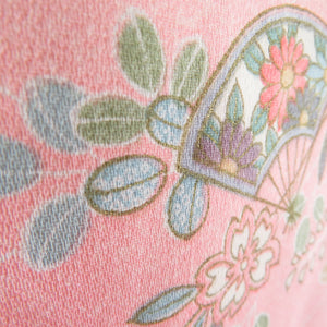 Komon Komon Konjin flower on a fan pattern Salmon pink x multicolor bee collar silk silk casual height 153cm