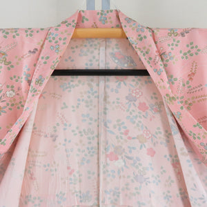 Komon Komon Konjin flower on a fan pattern Salmon pink x multicolor bee collar silk silk casual height 153cm