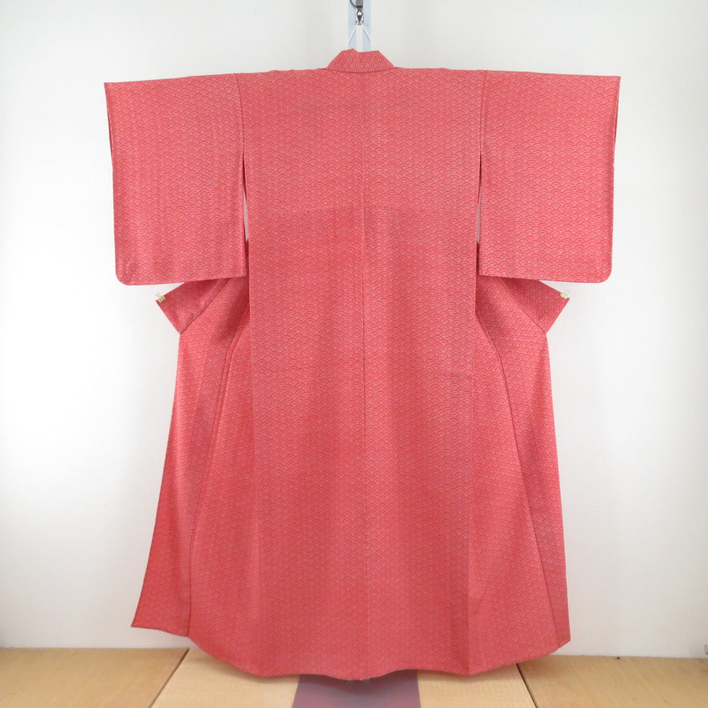 Komon single clothing Aomi wave pattern Red x white wide collar pure silk casual height 153cm