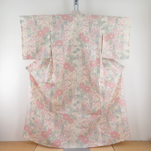 Tsumugi Kimono Bamboo Bamboo and Flower Pattern Cream Color X multi -colored collar silk silk casual height 158cm