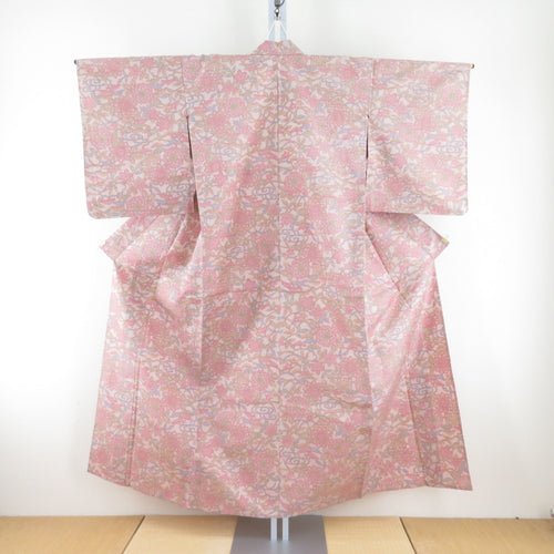 Tsumugi Kimono Kimono Kimono Flower pattern Beige Pink Color x multicolor Bee collar silk silk casual height 151cm