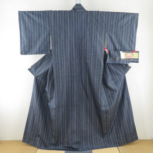 躾糸付未使用155cm大島紬カジュアル黒青l899