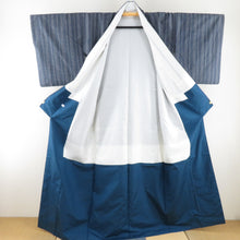 Load image into Gallery viewer, 紬 着物 本場大島紬 証紙付 大島紬美幸謹製 袷着物 広衿 青紺色 縞柄 正絹 カジュアル着物 仕立て上がり 身丈161cm
