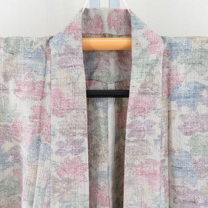 Tsumugi kimono single dress Autumn leaf pattern Light gray x multicolored bee collar silk silk casual height 161cm