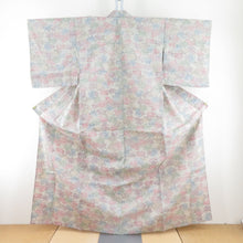 Load image into Gallery viewer, Tsumugi kimono single dress Autumn leaf pattern Light gray x multicolored bee collar silk silk casual height 161cm