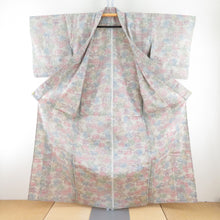 Load image into Gallery viewer, Tsumugi kimono single dress Autumn leaf pattern Light gray x multicolored bee collar silk silk casual height 161cm