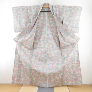 Tsumugi kimono single dress Autumn leaf pattern Light gray x multicolored bee collar silk silk casual height 161cm