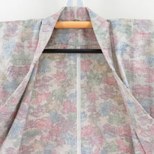 Load image into Gallery viewer, Tsumugi kimono single dress Autumn leaf pattern Light gray x multicolored bee collar silk silk casual height 161cm