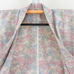 Tsumugi kimono single dress Autumn leaf pattern Light gray x multicolored bee collar silk silk casual height 161cm