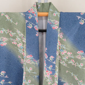 Komon Polyester Lined Wide Collar Tataki Lao Blue Power Polish x Green Washing Kimono