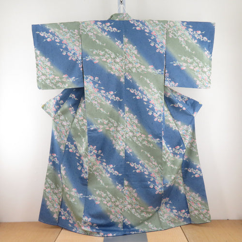 Komon Polyester Lined Wide Collar Tataki Lao Blue Power Polish x Green Washing Kimono