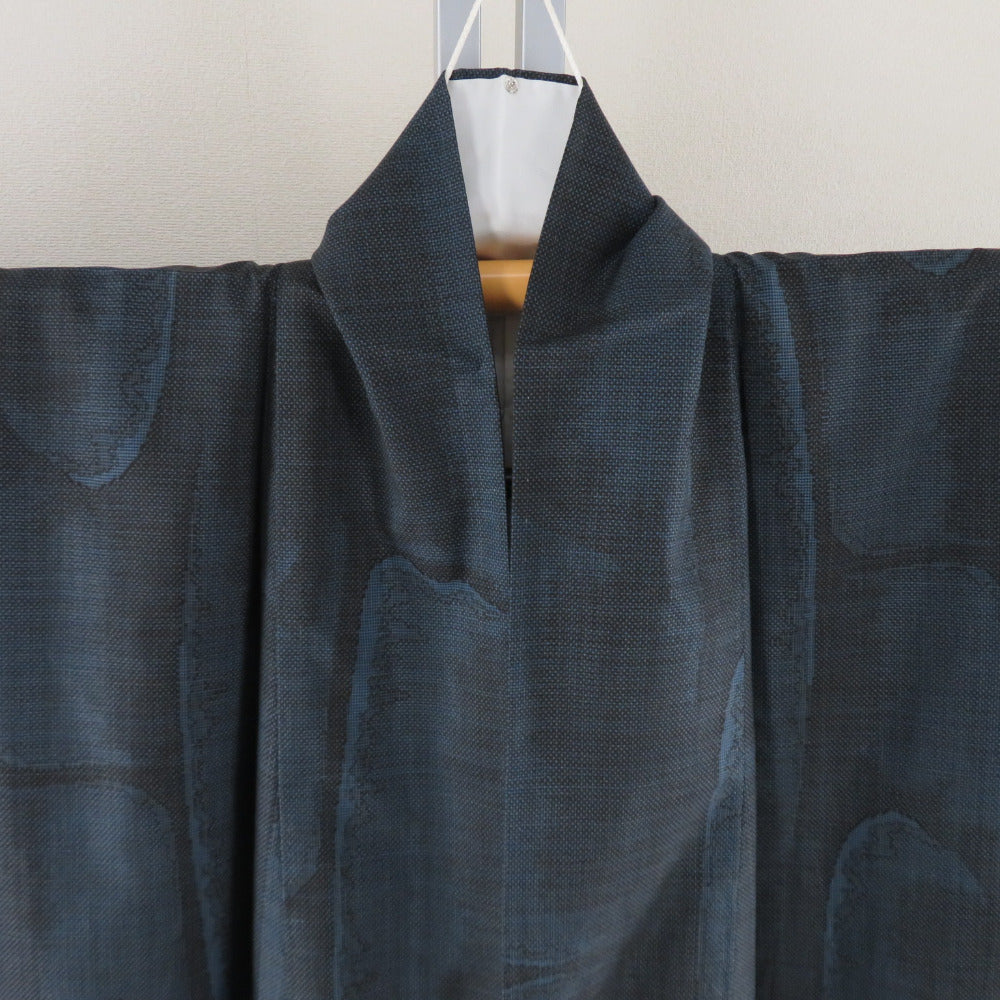 紬 着物 本場奄美大島紬 証紙付 純泥染 田川絹織物 一元式 袷着物 広衿