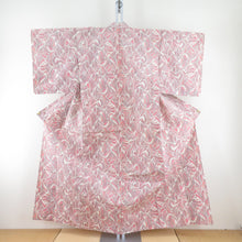 Load image into Gallery viewer, Tsumugi Kimono Kimono Geometric Pattern Beige x Pink x Red Orange Bachi Collar Pure Silk Casual