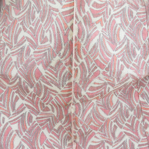 Tsumugi Kimono Kimono Geometric Pattern Beige x Pink x Red Orange Bachi Collar Pure Silk Casual