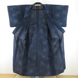 Summer kimono single garment polyester summer small blue blossoms with butterfly pattern Bachi collar tailored