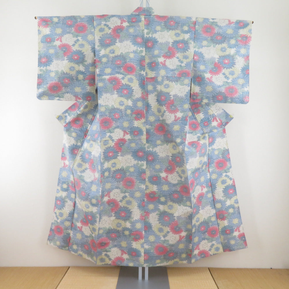 Tsumugi Kimono single garment pattern Pastel and other places and other places 100 bells collar silk silk casual height 150cm