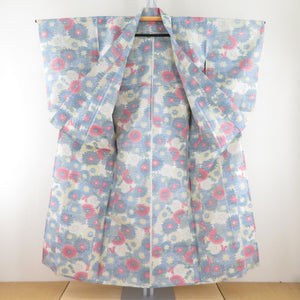 Tsumugi Kimono single garment pattern Pastel and other places and other places 100 bells collar silk silk casual height 150cm