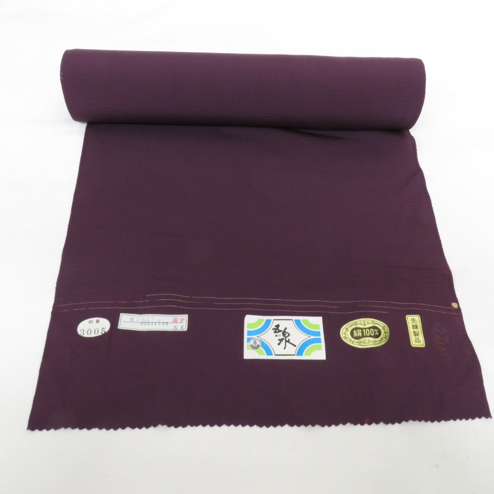 反物 色無地 絽 夏用 五泉 正絹 紫色 紋入り 木瓜紋 未仕立て 女性着物  