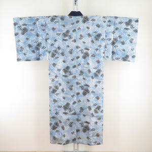 Baseball Polyester Men Shogi pattern Blue Washable long undergarment Casual men's kimono 138cm