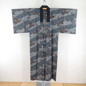 Moslin Wool Men's Male Lion Pattern Brown x Navy Washable Long underwater Casual Men's Kimono 140cm