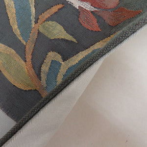 Nagoya Obi Silk Nishijin Ori Sakashita Textile Gray Flowers Palace Taiko Pattern Casual Length 374cm