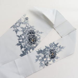 Nagoya Obi Silk Shiose Shiose Tsuji Hana Hana Shiro Ichise Included Gray x Navy Blossom Pattern Casual Casual Length 370cm