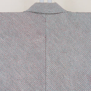 Komon lined wide collar gray blue x wine red total aperture Kanako pattern Petite size pure silk tailed height 150cm