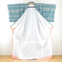 Load image into Gallery viewer, Komon Polyester Lined Bee Bee Collar Sarasa Pattern ethnic Turquoise Blue Washing Kimono