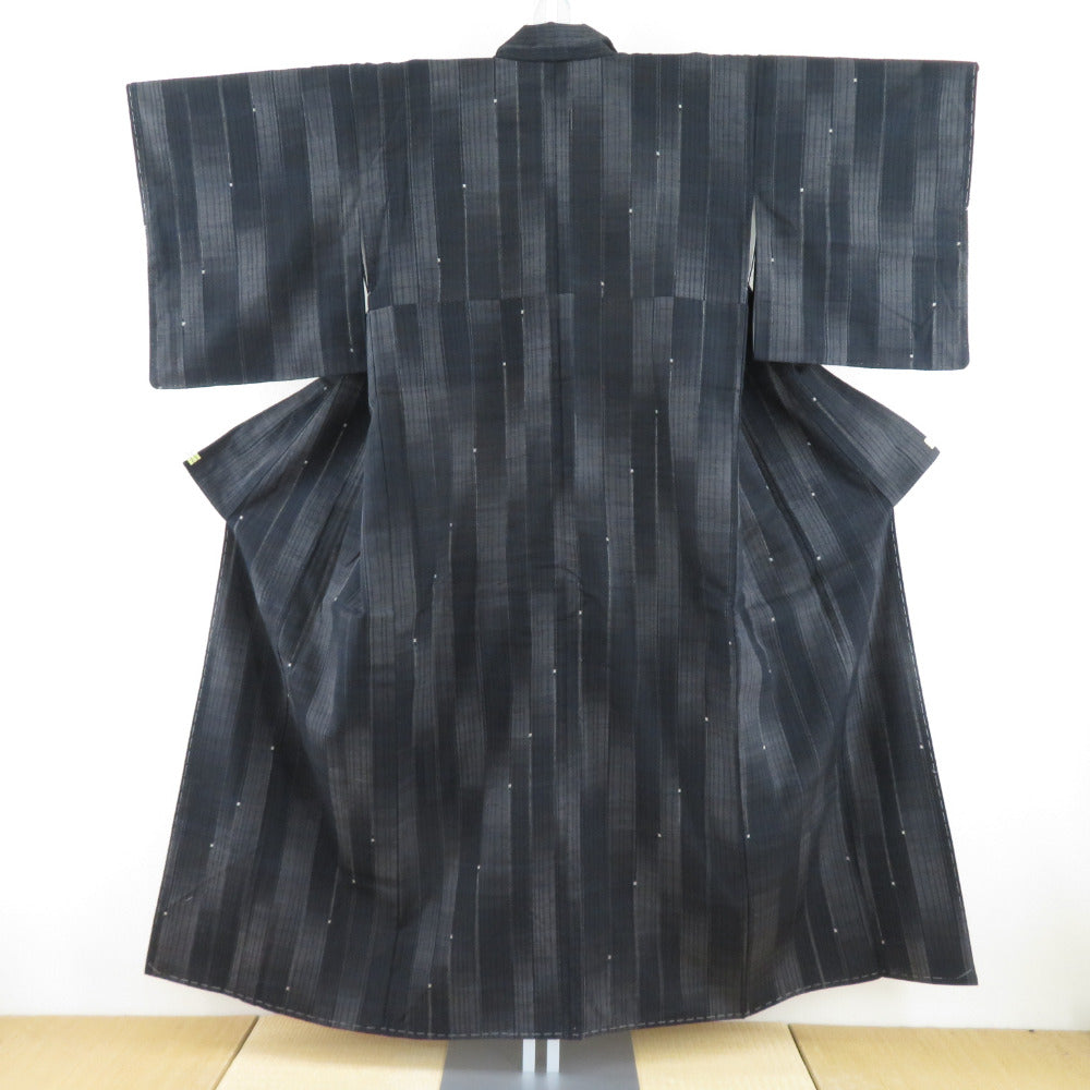 Tsumugi Kimono Kimono pattern black x gray lined wide collar pure silk silk casual kimono tailor 151cm