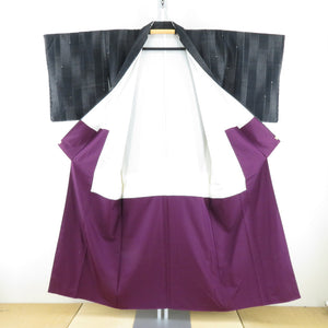 Tsumugi Kimono Kimono pattern black x gray lined wide collar pure silk silk casual kimono tailor 151cm