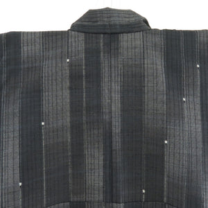 Tsumugi Kimono Kimono pattern black x gray lined wide collar pure silk silk casual kimono tailor 151cm