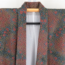 Load image into Gallery viewer, Komon Polyester Lined Wide collar Ringlum on Flowers Pattern Brown x Green Washing Kimono