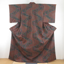 Load image into Gallery viewer, Komon Polyester Lined Wide collar Ringlum on Flowers Pattern Brown x Green Washing Kimono