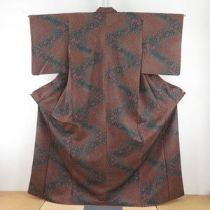 Komon Polyester Lined Wide collar Ringlum on Flowers Pattern Brown x Green Washing Kimono