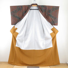 Load image into Gallery viewer, Komon Polyester Lined Wide collar Ringlum on Flowers Pattern Brown x Green Washing Kimono