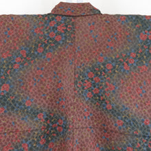 Load image into Gallery viewer, Komon Polyester Lined Wide collar Ringlum on Flowers Pattern Brown x Green Washing Kimono