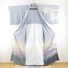 Load image into Gallery viewer, Attached single -sided residence lashes with a single crested scenery pattern Pastel wide collar silk tailoring kimono 156cm