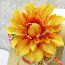 Load image into Gallery viewer, Hair ornaments / Kanzashi kimono flower Yellow x Multicolor knob