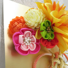 Load image into Gallery viewer, Hair ornaments / Kanzashi kimono flower Yellow x Multicolor knob