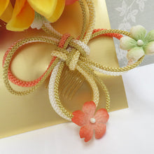 Load image into Gallery viewer, Hair ornaments / Kanzashi kimono flower Yellow x Multicolor knob